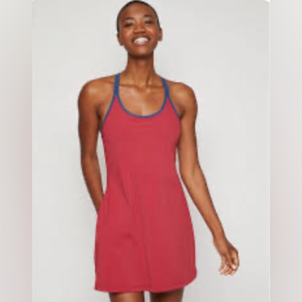 Chic Red Mini Dress with Navy Trim